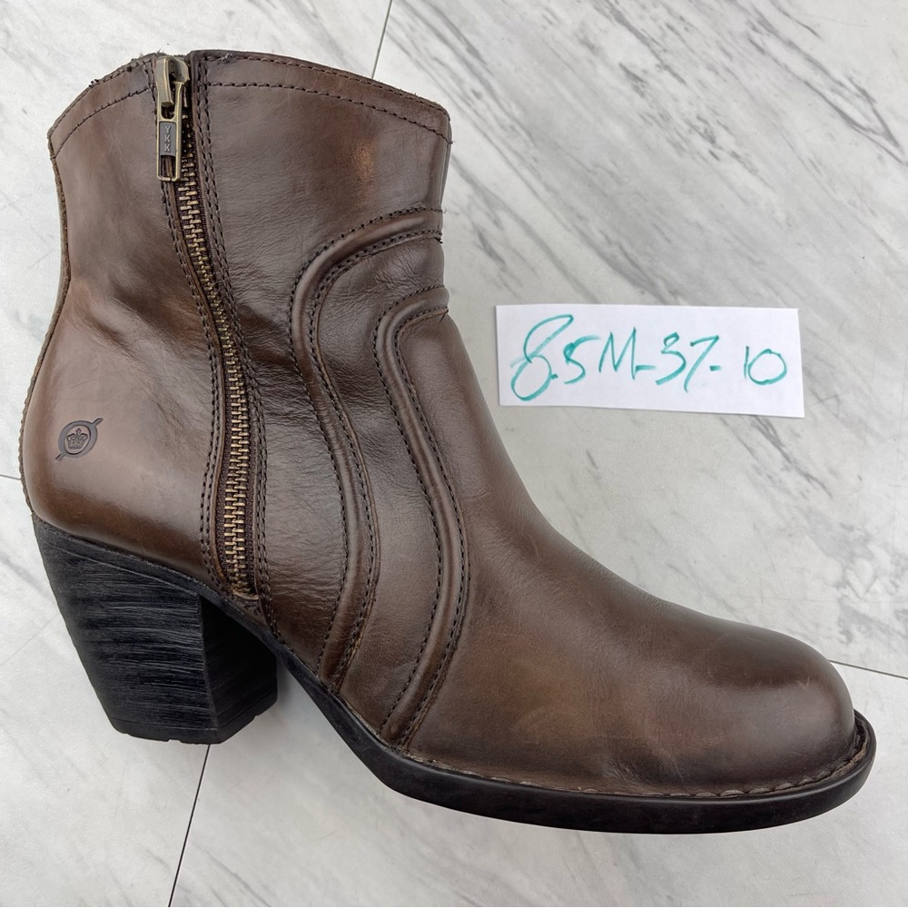 •Born Boots Anny Ankle Shoes Womens Sz 8.5 Brown Leather Zip Western Booties